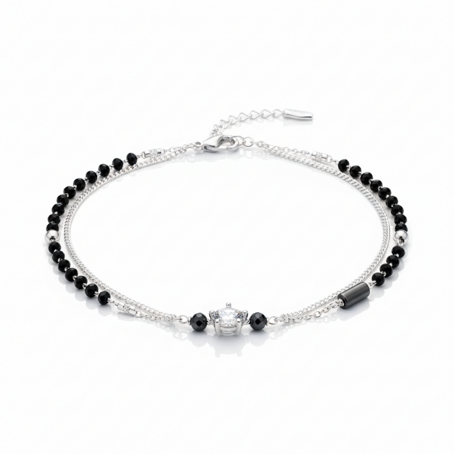 Solitaire Black Beads Anklet