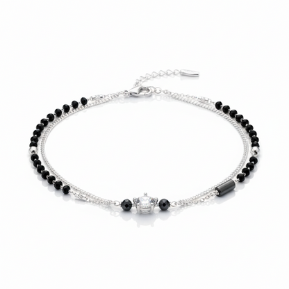 Solitaire Black Beads Anklet