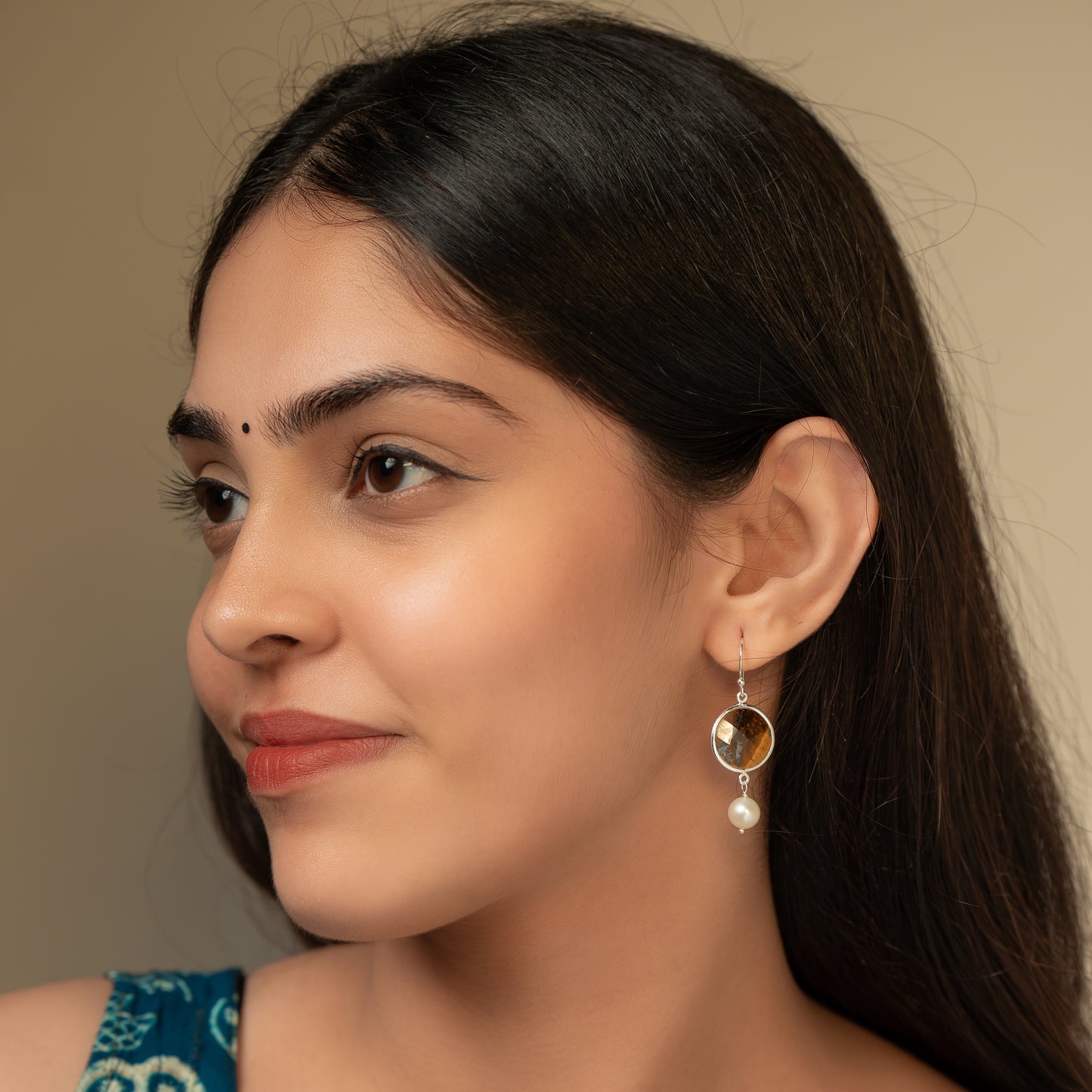 Tiger Eye Pearl Earring