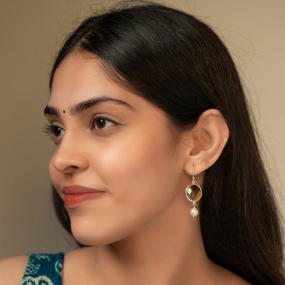 Tiger Eye Pearl Earring