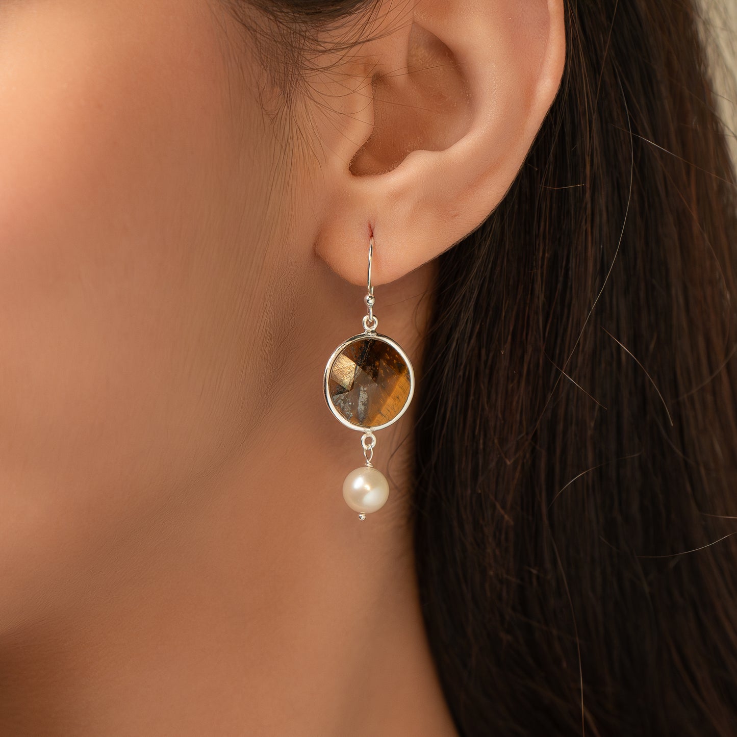 Tiger Eye Pearl Earring