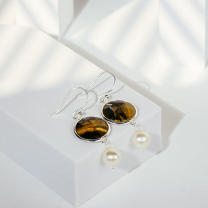 Tiger Eye Pearl Earring