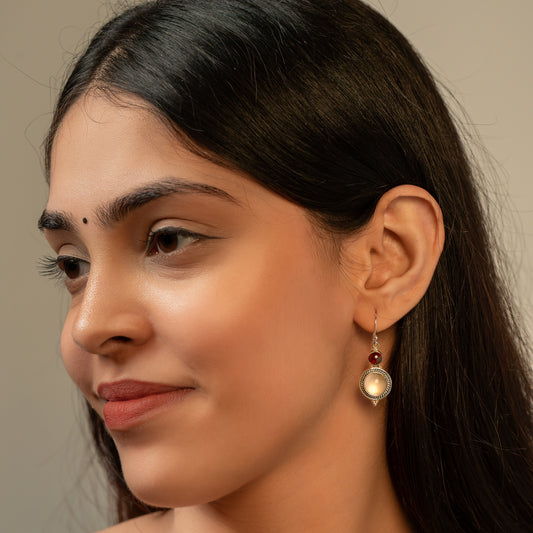 Garnet, Rose Quartz Earring