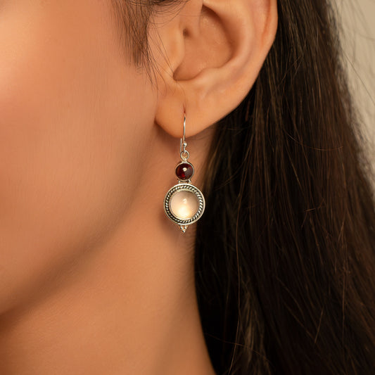Garnet, Rose Quartz Earring
