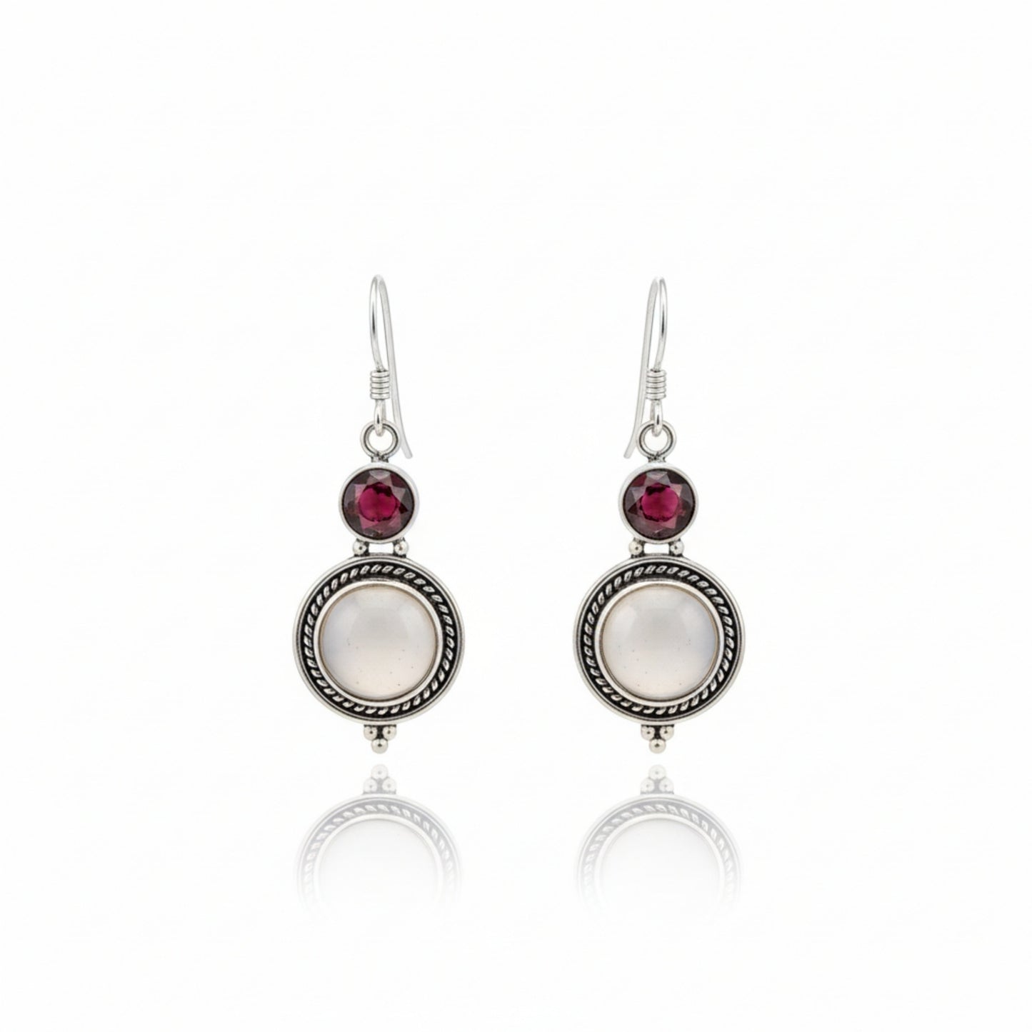 Garnet, Rose Quartz Earring