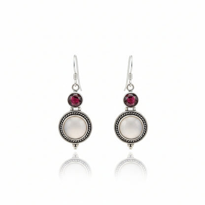 Garnet, Rose Quartz Earring