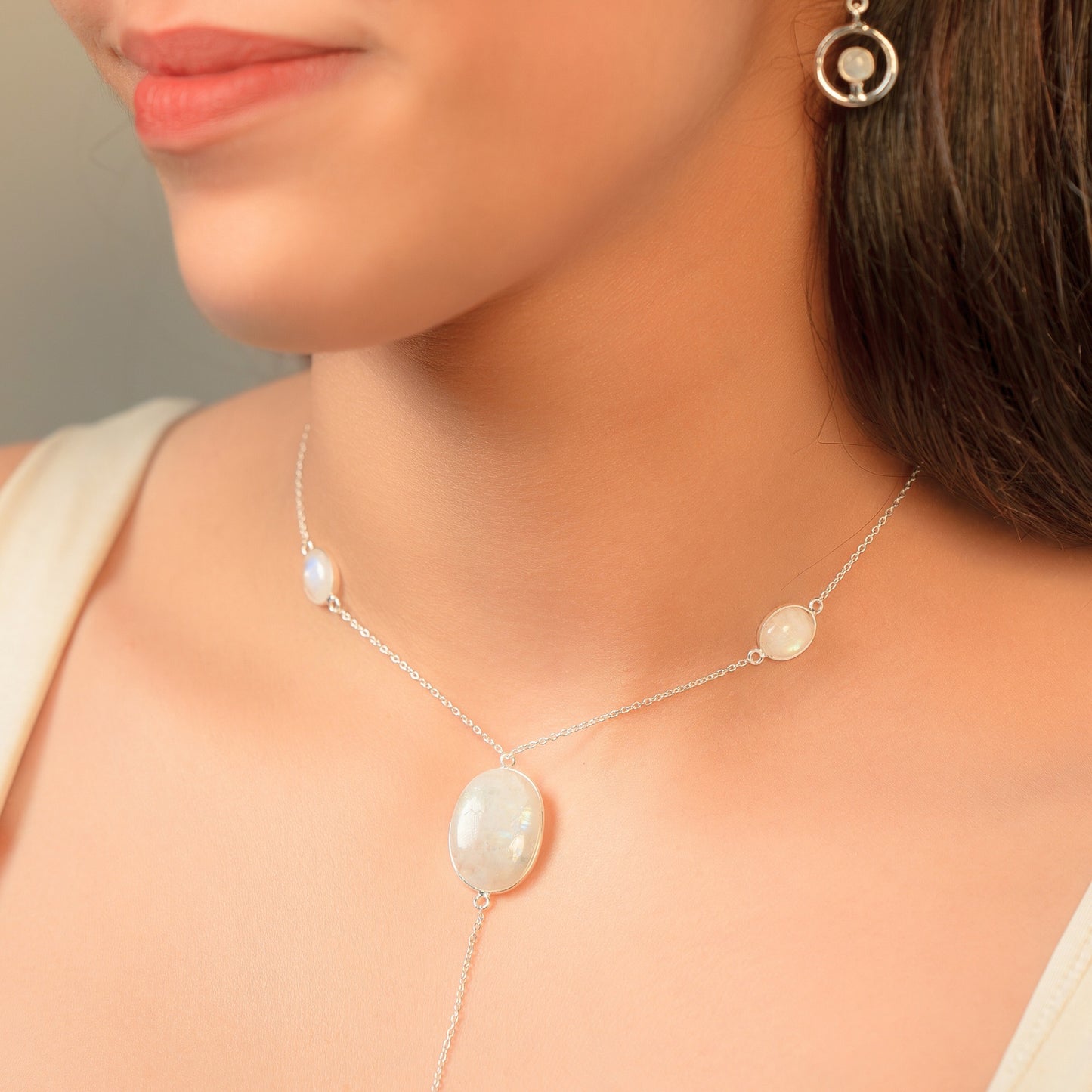 Rainbow Moonstone Chain Pendant