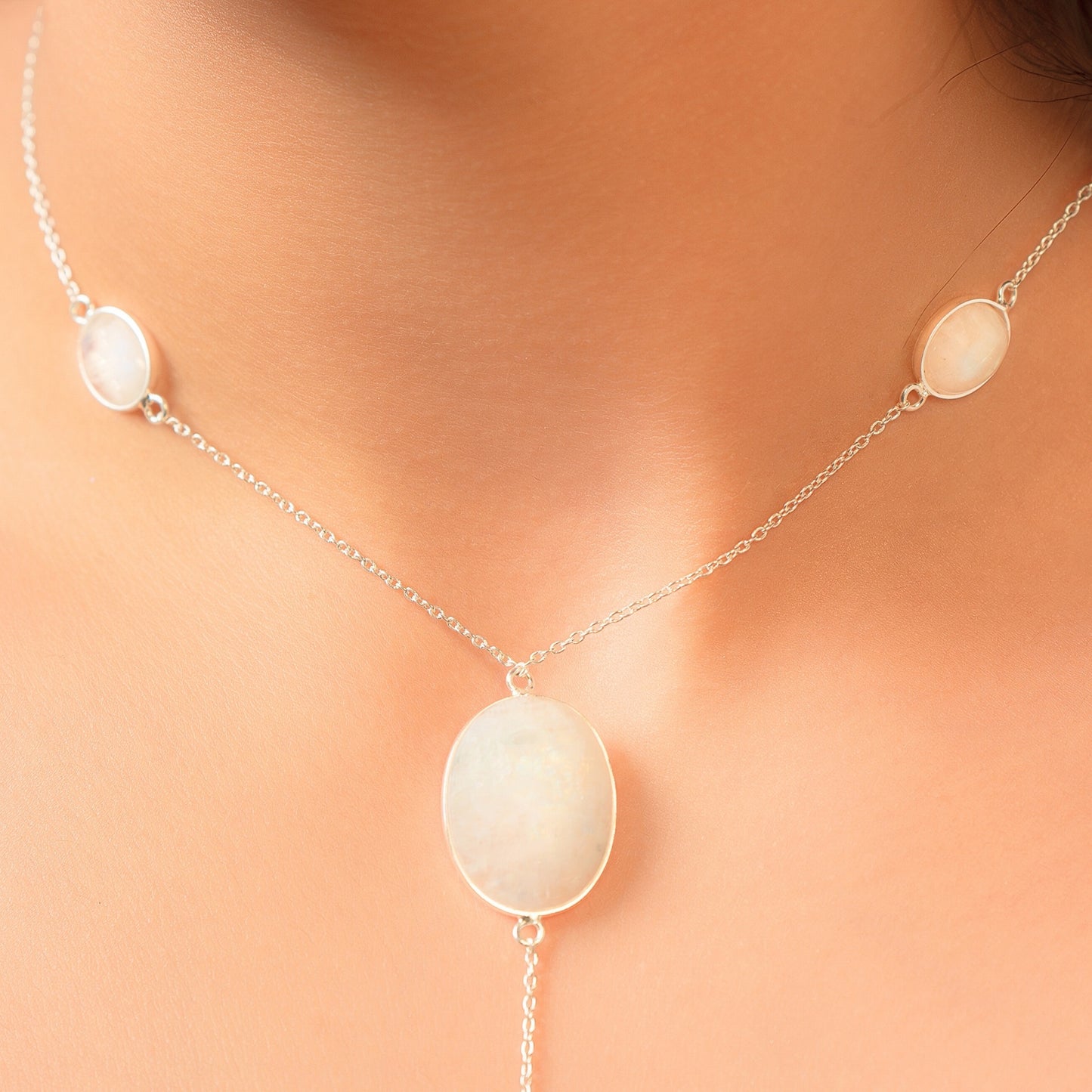 Rainbow Moonstone Chain Pendant