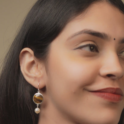 Tiger Eye Pearl Earring
